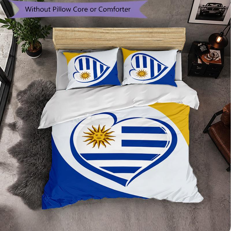 Uruguay Football Pattern 3 Pieces Bedding Set Soft Microfiber Duvet Cover with Pillow Cases for Bedroom