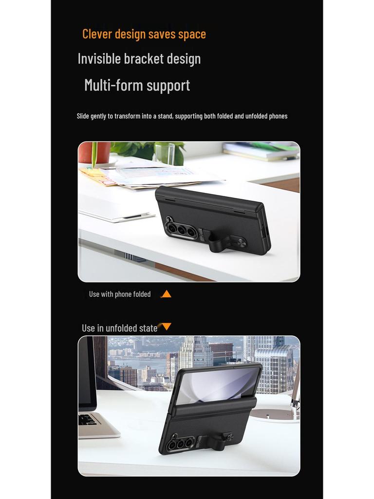 Чехол Samsung Fold6 с подставкой: Защитный корпус из поликарбоната, Встроенная кожа, Ремешок на запястье