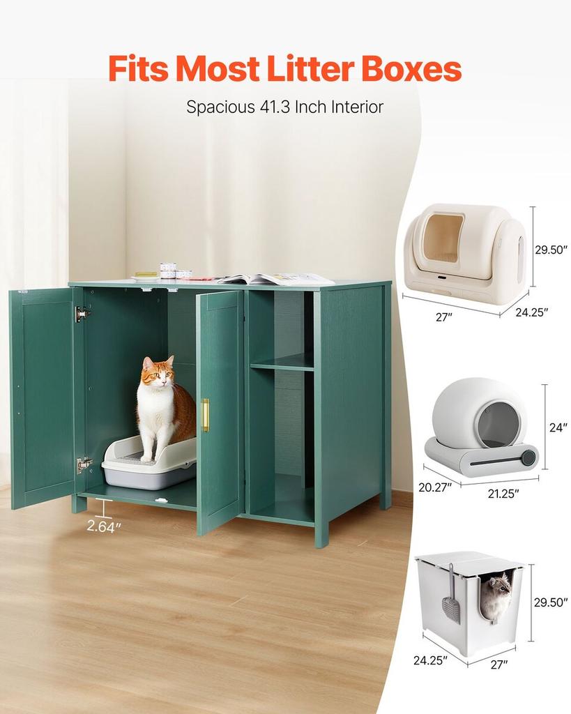 Cat Litter Robot Enclosure, 105 cm Self Cleaning Litter Box Cabinet, with Drawer & Detachable Divider, Automatic Litterbox Enclosure with Built-in