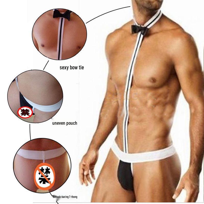 Men's Erotic Butler Thong Bodysuit Lingerie - Sexy Nightclub Waiter Uniform