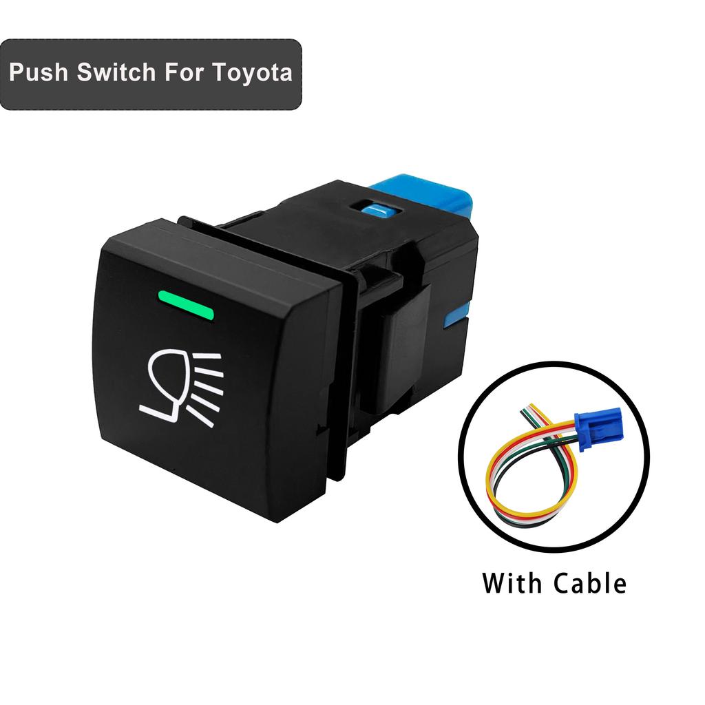12V Green White LED Backlit Push Button Switch Power Horn Fixed Momentary Type For Toyota Prado 150 Series Corola Camry RAV4
