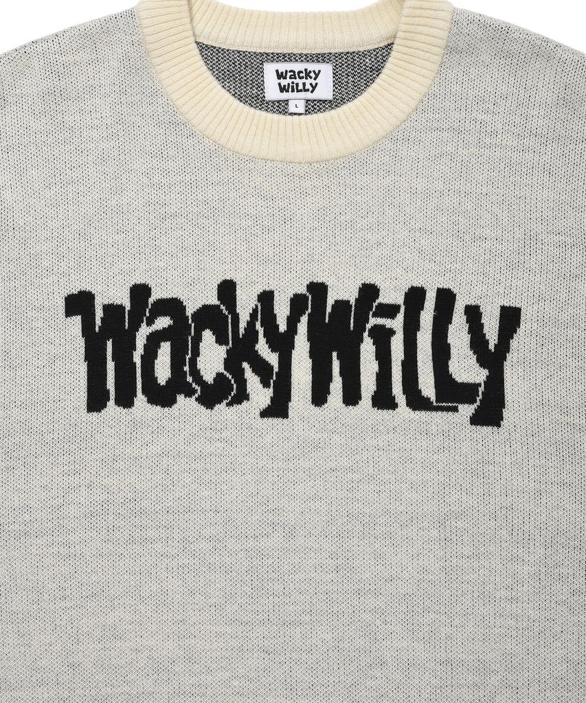 WACKY WILLY Lettering Pullover Sweater Ivory
