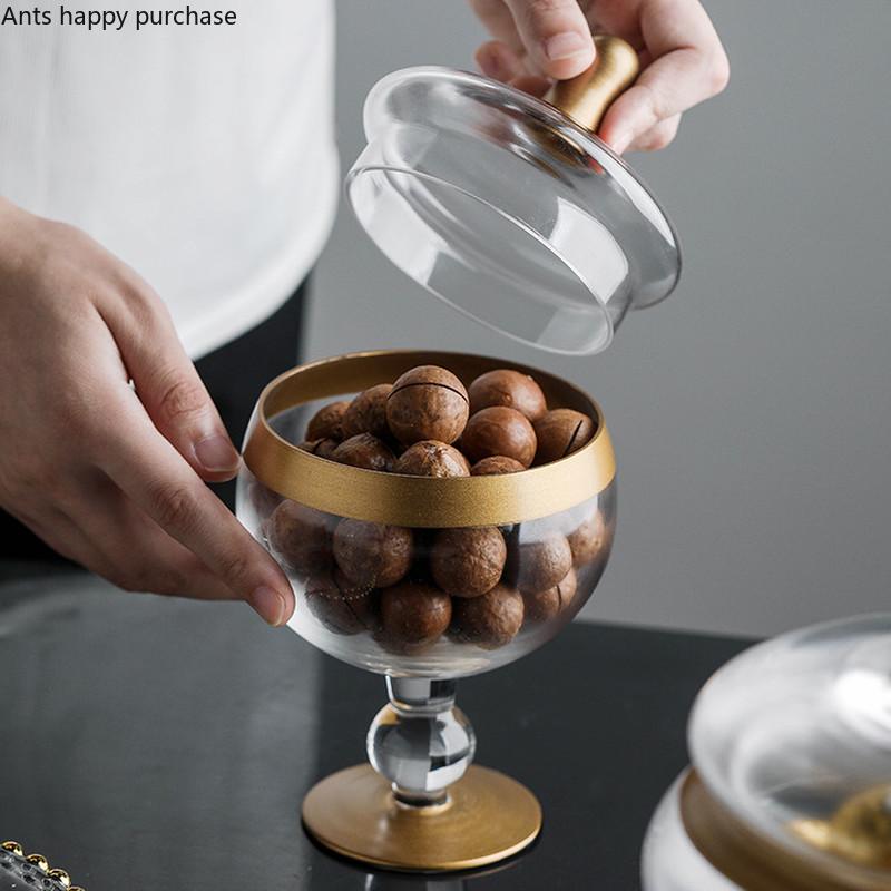 Tall Feet Glass Candy Jar Phnom Penh Transparent Glass Jar Storage Tank Dessert Plate Fruit Plate Snack Tray Dried Fruit Box