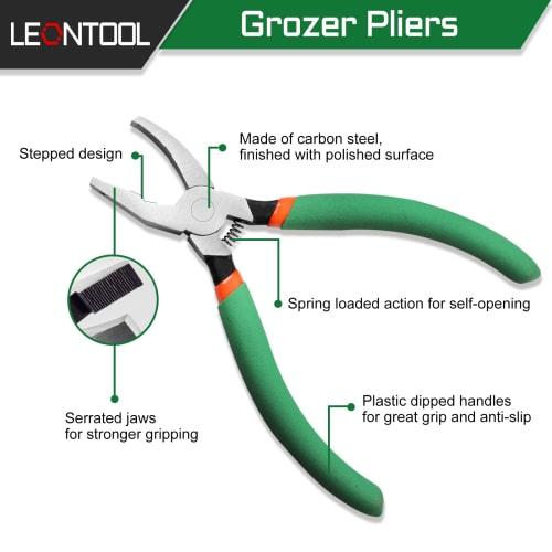LEONTOOL 6-inch Breaker Grouser Pliers with 3/8-inch Flat Curved Jaws, Spring-Loaded Glass Breaking Tool for Trimming Glass, Ceramic, Stained Glass, M