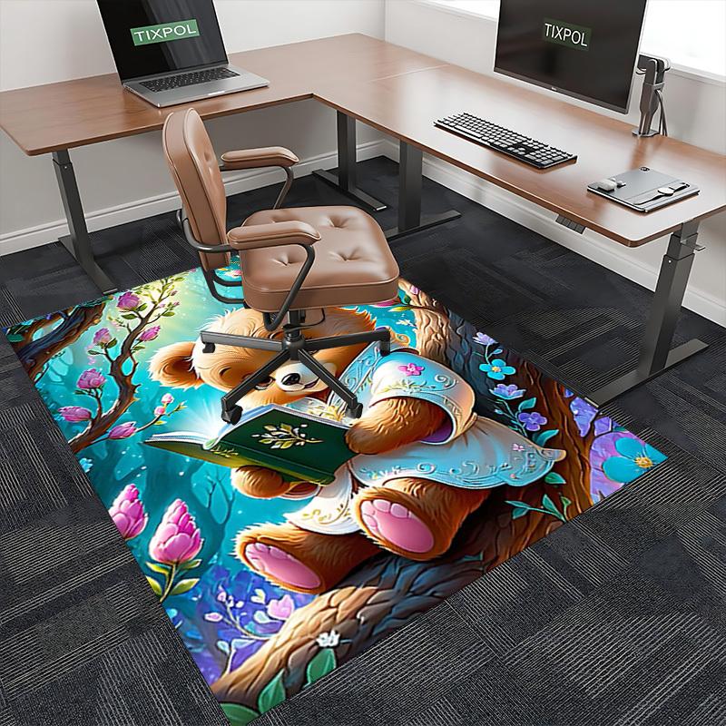 1pc Anime Teddy Bear Chair Mat - Cute Floral Design, Non-Slip Office Rug for Home Decor, Suitable for All Seasons, Perfect Gift Idea.H035