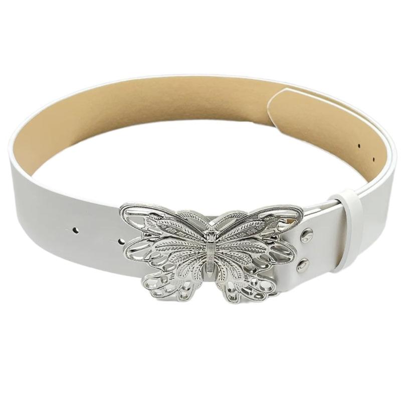 Adult Waist Belt with Unique Hollowed Butterfly Buckle Multiple Color PU Waist Belts for Rock Fan Wear Resistant
