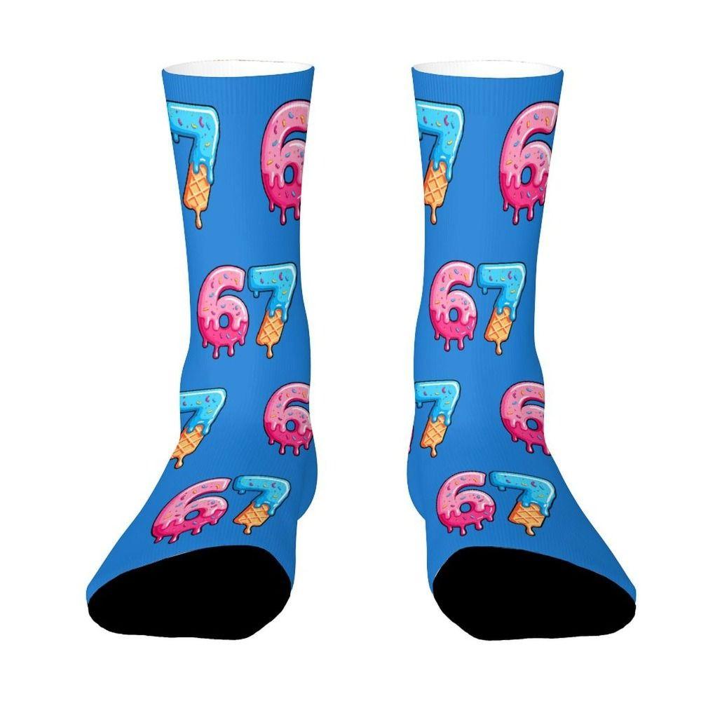 Warm 67 Meme Crew Long Socks Cartoon Creativity Stockings 67 Meme Ice Cream Socks For Men Women