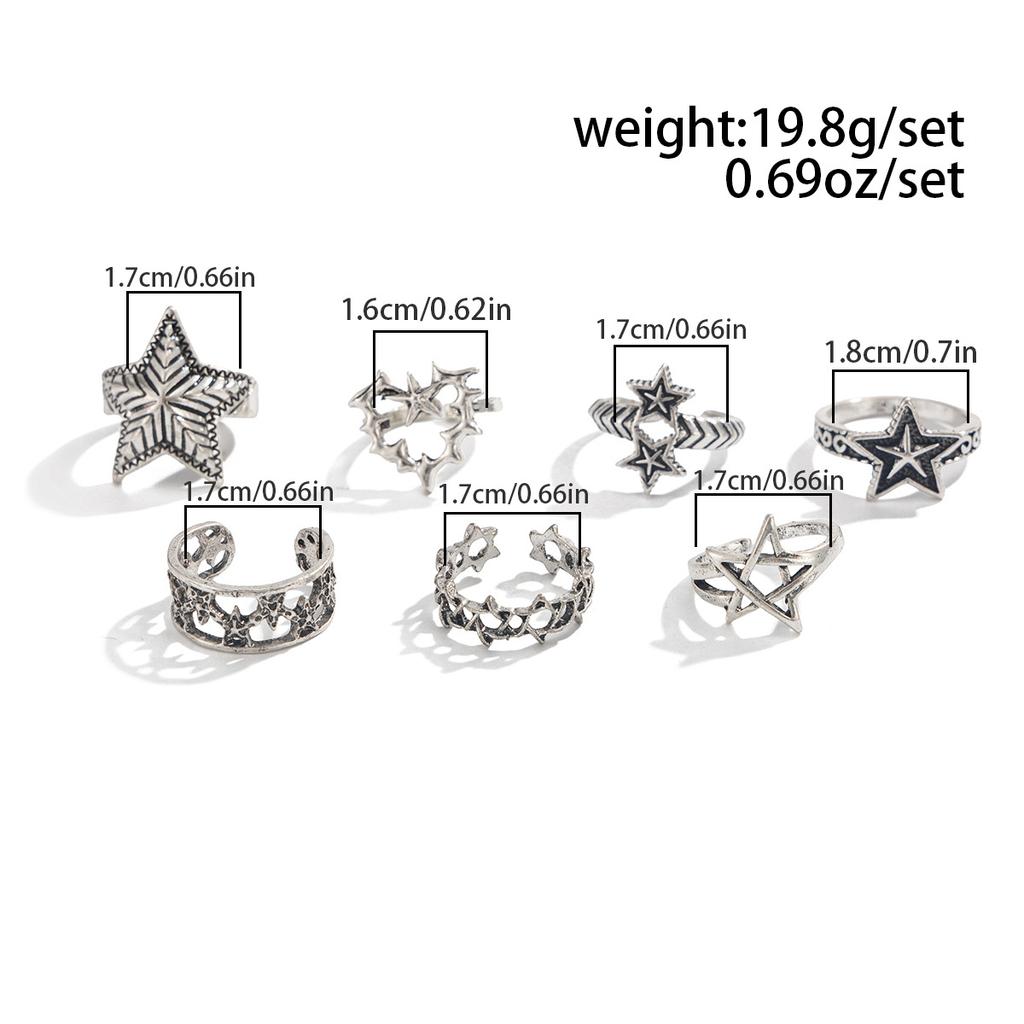 4/7Pcs Hip Hop Thorn Rings Unisex Star Heart Open Ring Sets Fashion Punk Gothic Exquisite Daily Wear Party Banquet Jewelry Gifts