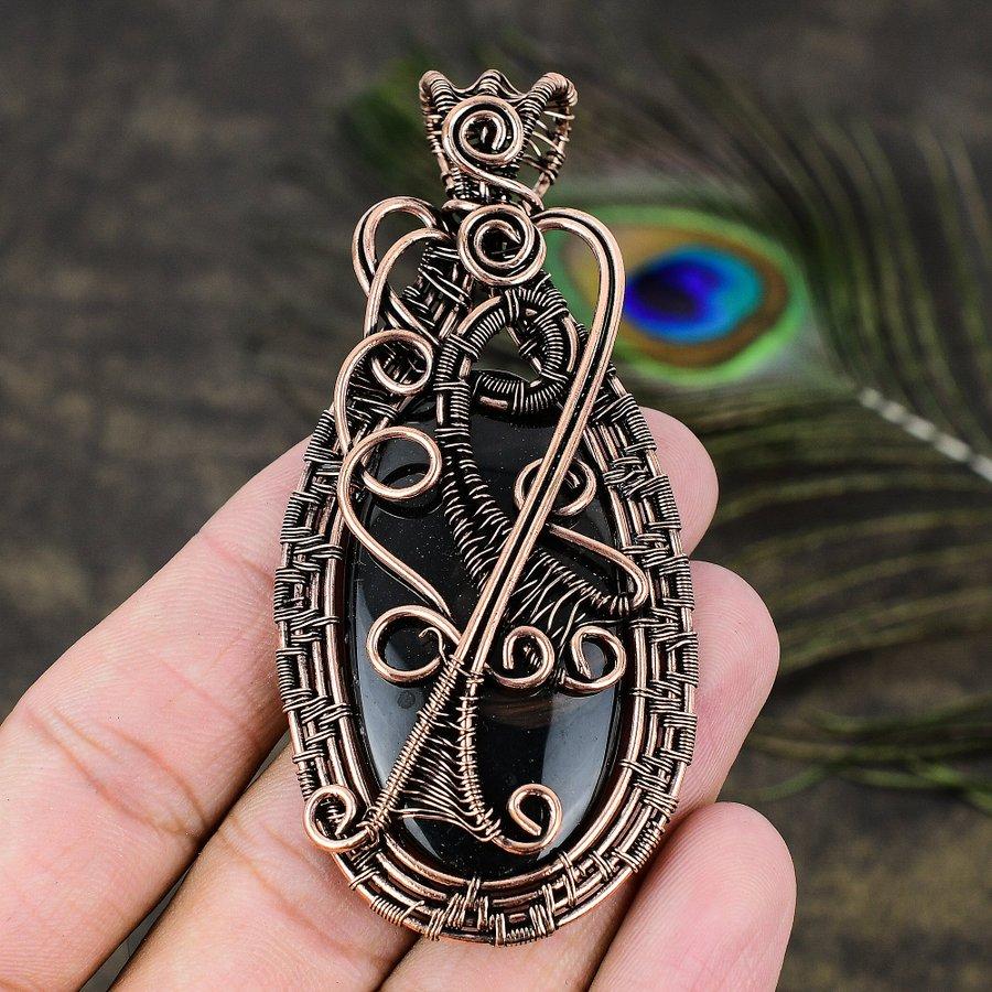 Obsidian Eye Gemstone Copper Wire Wrap Jewelry Pendant 3.39
