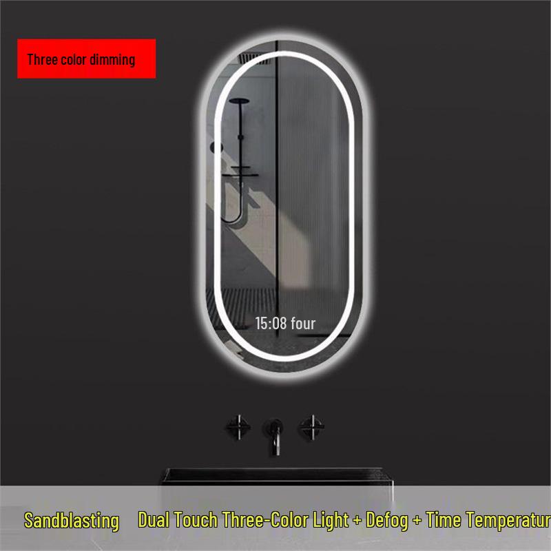 Oval LED Smart Vanity Mirror, Anti-Fog, Wall-Mounted for Bathroom Use.
