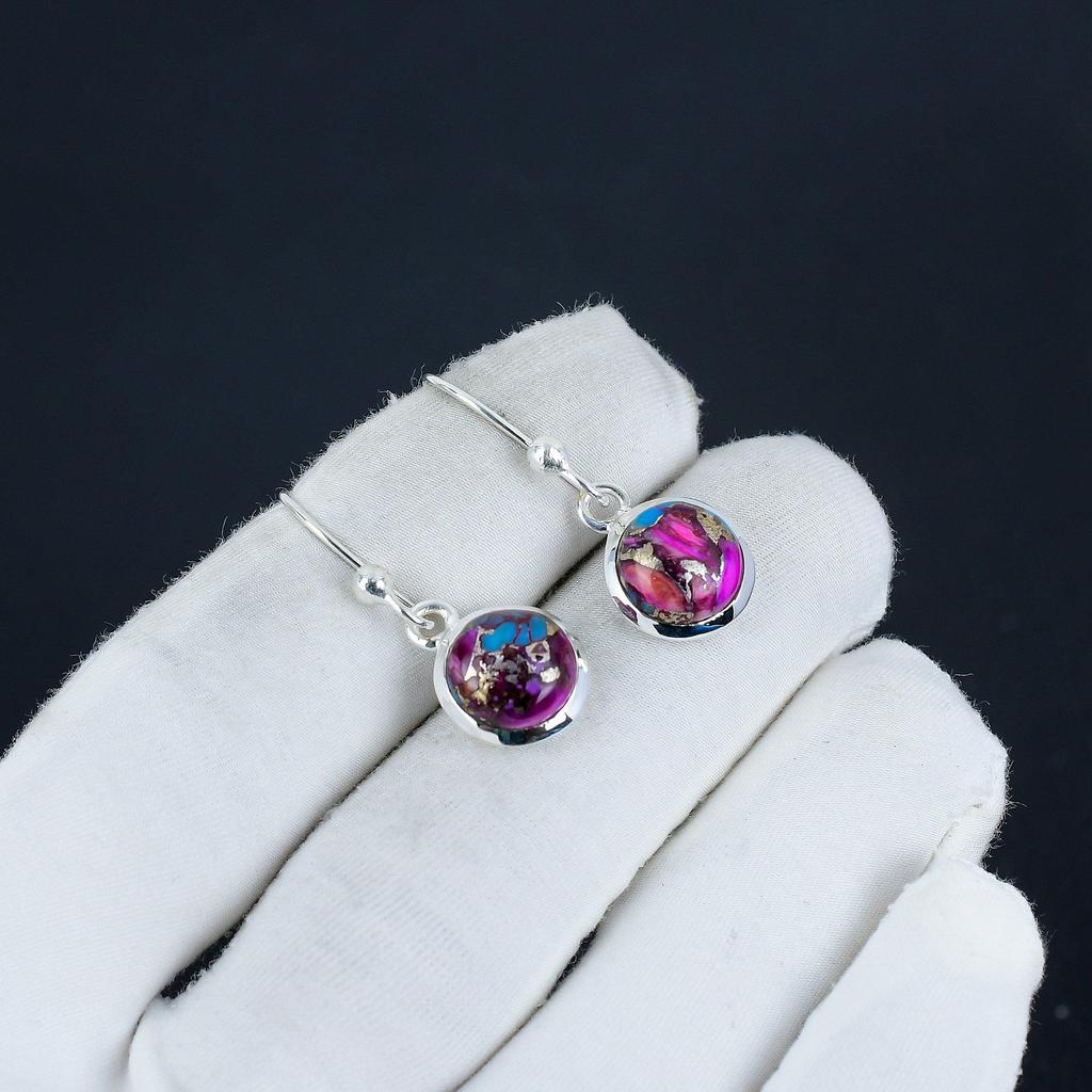 Серьги с натуральными камнями Kingman Pink Spiny Oyster, серьги из стерлингового серебра 925 пробы, серьги-подвески из серебра ручной работы в стиле бохо, подарок на вечеринку