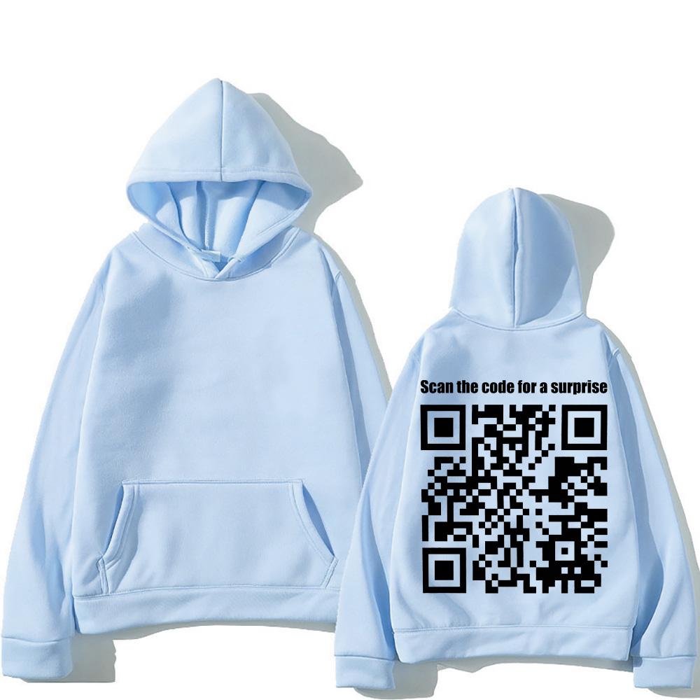 Смешные Худи с QR-кодом Женские Мужские Смешная Толстовка-розыгрыш Отсканируй Код для Сюрприза Письменный Принт Одежда Оверсайз Пуловеры
