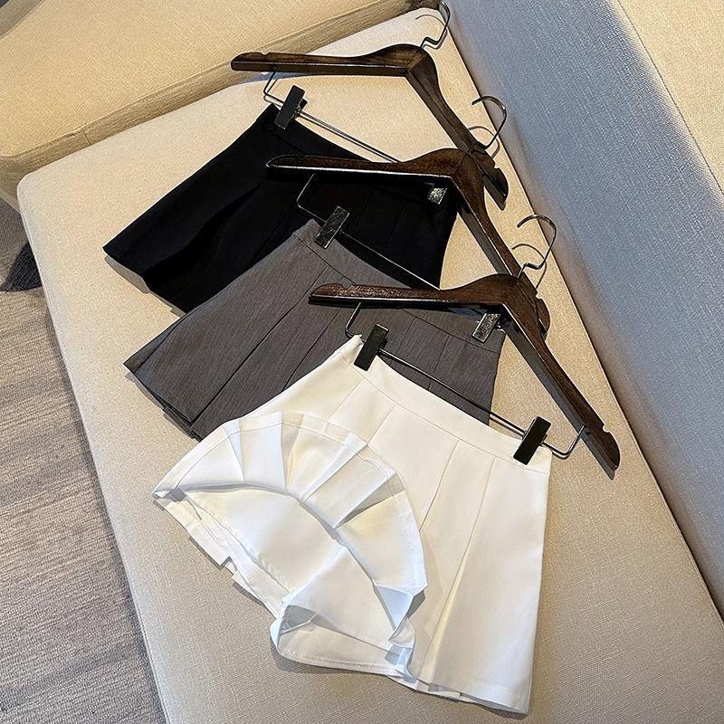 Женская мини-юбка с высокой талией, плиссированная, черная, для миниатюрных - Лето 2024, А-силуэт, пикантный костюм на полтела