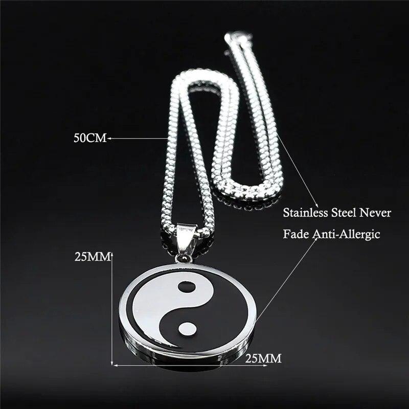 Yin Yang Gossip Necklace for Women/Men Stainless Steel Silver Color Ba Gua Taichi Chain Jewelry