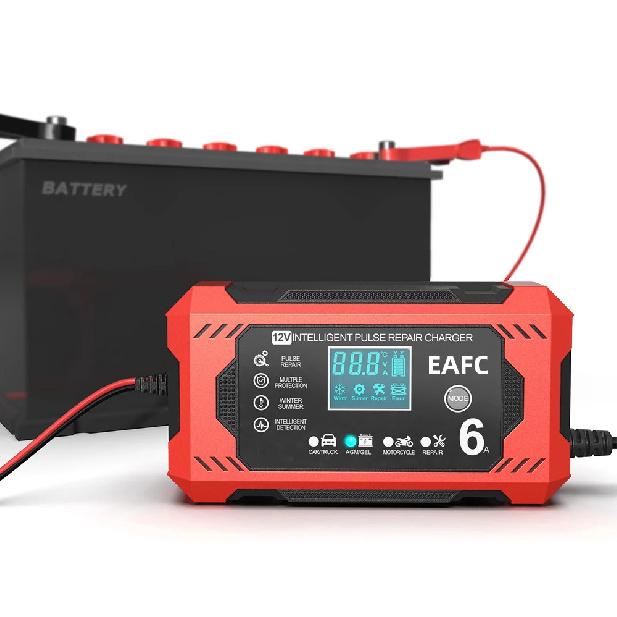 Автомобильное зарядное устройство для аккумулятора 6A 12V Устройство для зарядки аккумулятора автомобиля и мотоцикла Свинцово-кислотный аккумулятор Умный ремонт ЖК-дисплей
