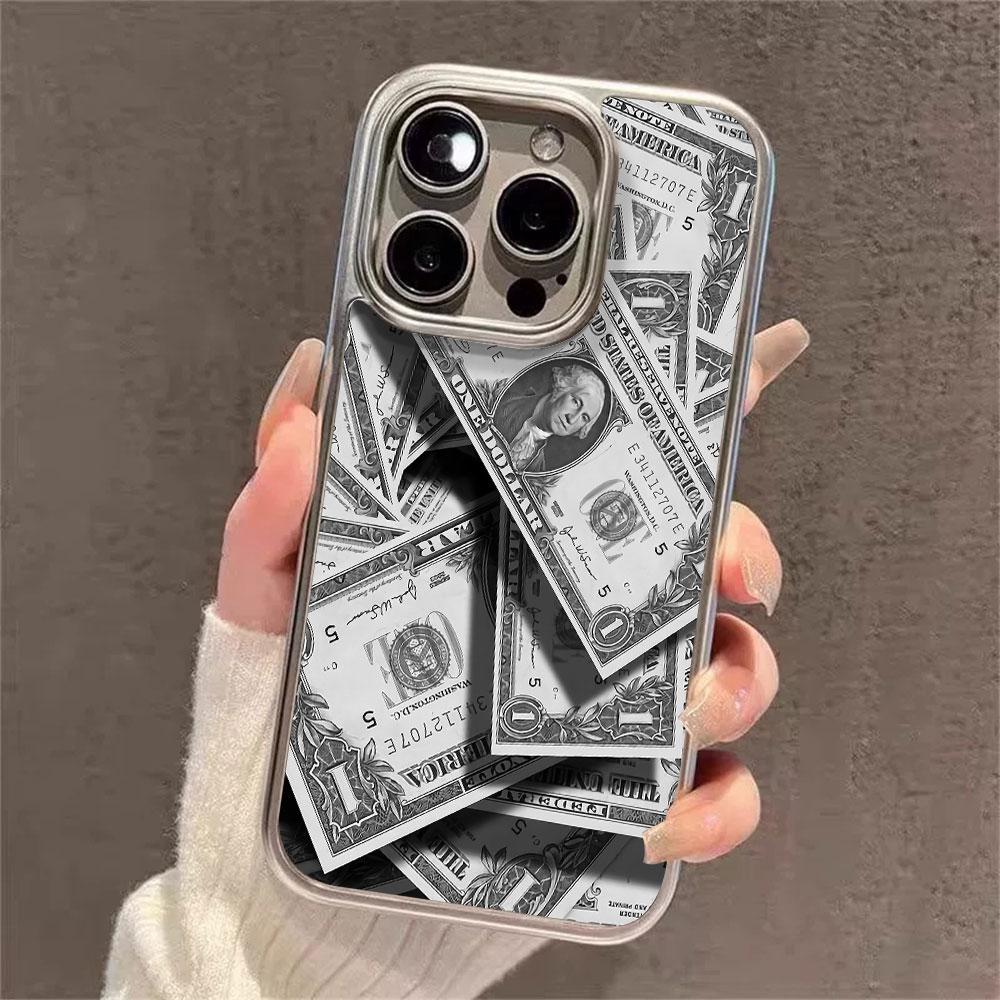 Прозрачный чехол для телефона с электроplated рамкой и узором из денег для iPhone 17 Pro Max 16 15 14 13 12 11 Pro 16 Plus 17 Air, противоударный чехол