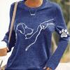 Tops For Women Human Dog Relationship Print Round Neck Long Sleeve T-shirt Fall Casual Slim Pullover Women's Long Sleeve Top