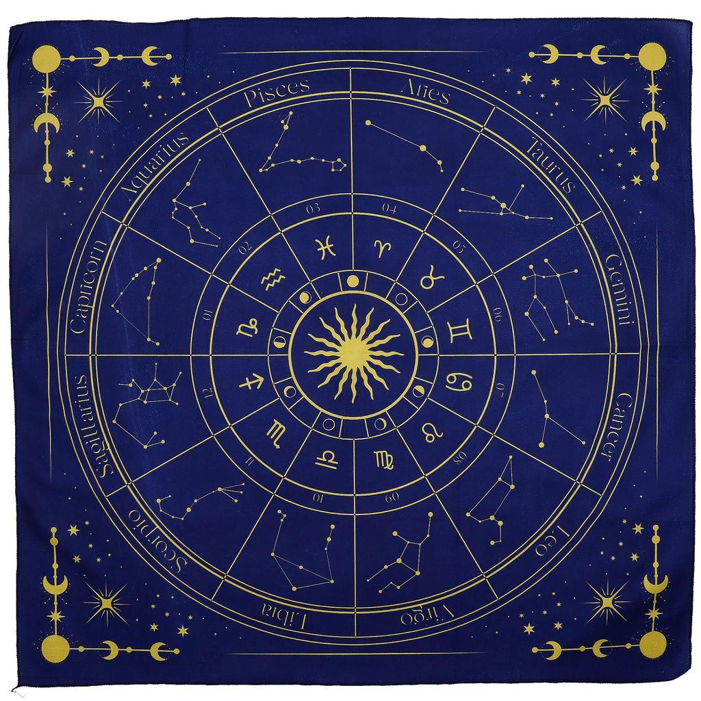 2x Tarot Reading Cloth Zodiac Wheel Navy Gold 75x75cm