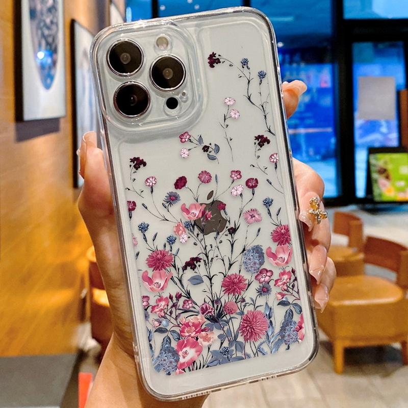 Модный цветочный чехол для телефона iPhone 16 15 14 Pro Max 13 12 11 ударопрочный силиконовый чехол прозрачный чехол
