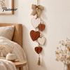 Hanging Heart Decor for Door Wooden Wall Ornament, Hanger with Bow, Indoor Pendant Tassel, Farmhouse Home Window Decoration Anniversary Gift Her