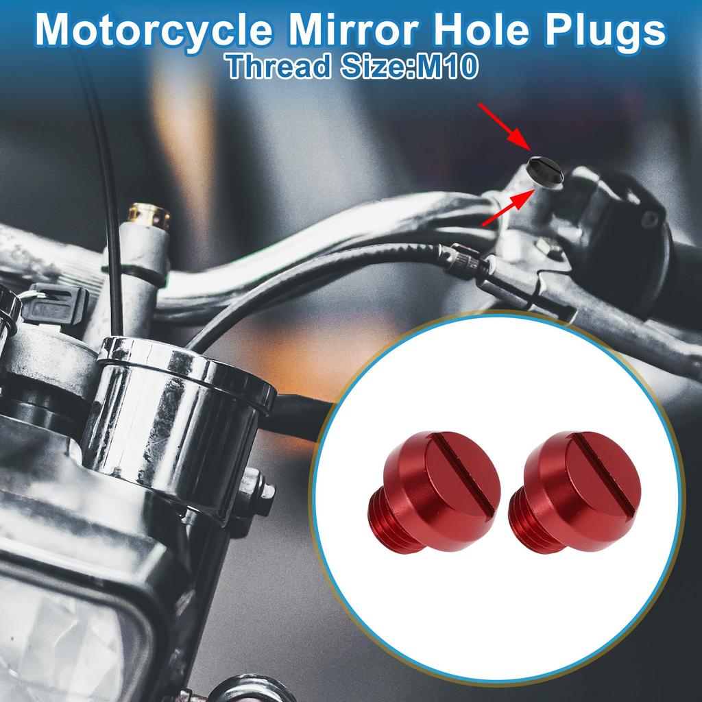 A ABSOPRO Motorcycle Mirror Hole Plug Right Hand M10x1.25 Motorcycle Rear View Mirror Screw Red 2pcs