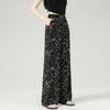 Hanging wide leg pants for women in spring, personalized printed straight leg pants with elastic waist, versatile casual pants
