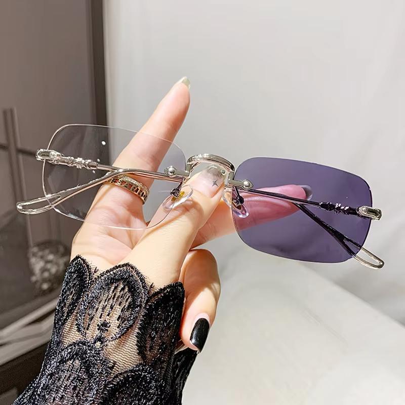 Xiaomi Women Fashion Gold Metal Rimless Glasses Photochromic Anti Blue Light Spectacles -100~-400 Myopia Diopters