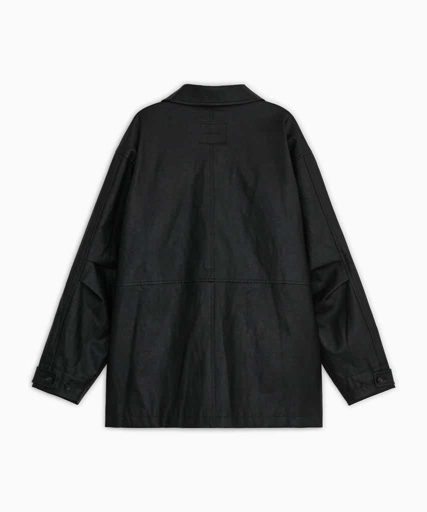 OHESHIO Signature Label Vegan Leather Jacket, Black