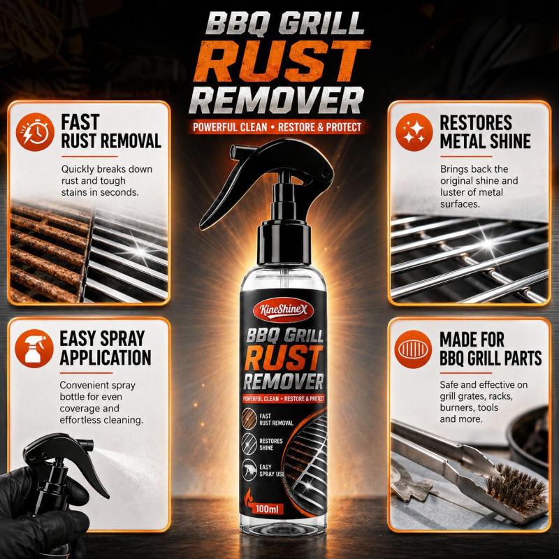 BBQ Grill Rust Remover Spray 100ml, Metal Rust Cleaner for Barbecue Grates and Racks