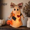 Soft Illuminated Ghost Statue Lighted Vintage Patchwork Ghost, Halloween Light Up Quilted Doll with Pumpkin Fabric Ornament Lantern, Rustic Farmhouse
