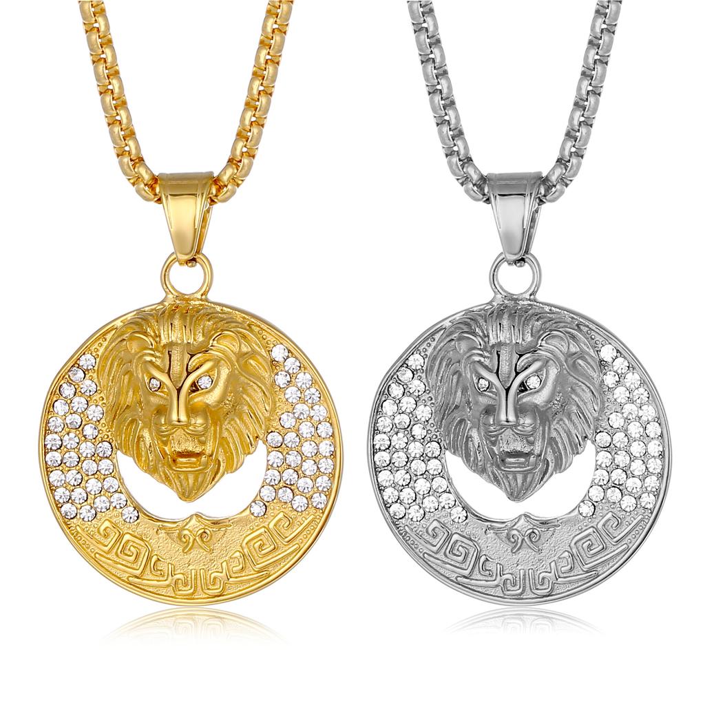 Hip Hop Hollow Bar Male Lion 18K Gold Plated Waterproof Tarnish Free Stainless Steel Fashion Jewelry Pendant Necklace Man Men