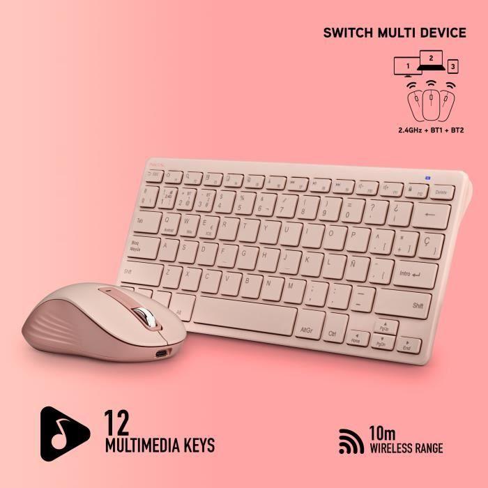 Clavier sans fil - ngs - fantasy kit pink - 3 modes de connexion - touches silencieuses - 12 touches multimédia