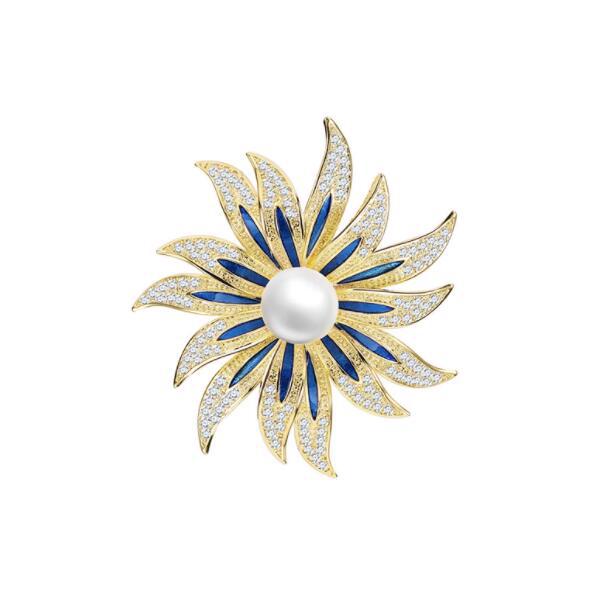 Exquisite Pearl Sunflower Brooches Lapel Pin Lady Rhinestone Flower Brooches Corsage Coat Wedding Jewelry for Women
