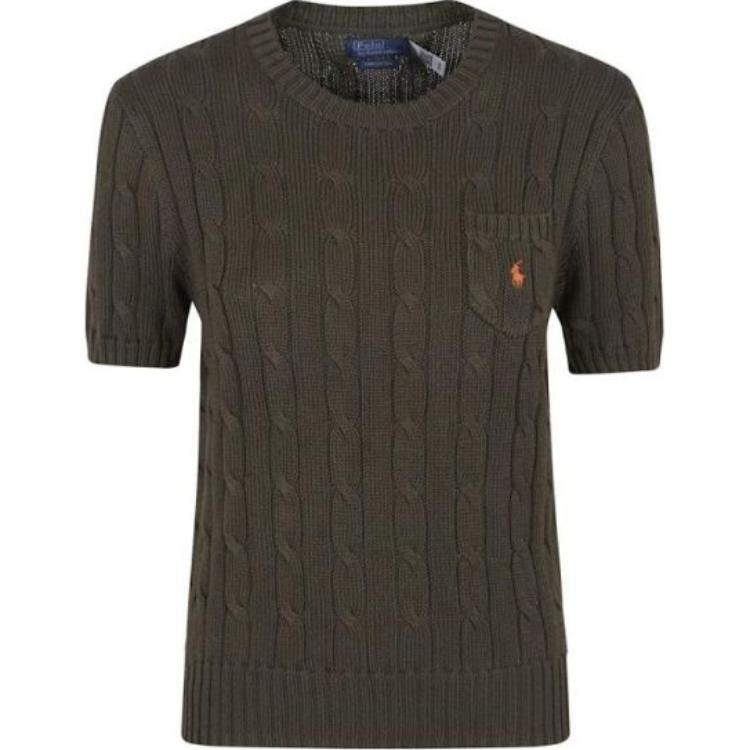 Женский свитер с короткими рукавами и вышитым логотипом Polo Ralph Lauren, цвет шоколада 211895379-016