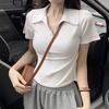 Summer Short Sleeve Lapel Top Women'S Solid V-Neck Pullovers Retro Sweet Shirts Hot Girl Crop Top Female Slim Versatile Tee
