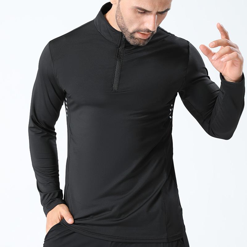 Long Sleeved T-shirt Men's Stand Up Collar Zipper Top New Thin Outdoor Fitness Sports Casual Elastic Slim Fit Base Shirt