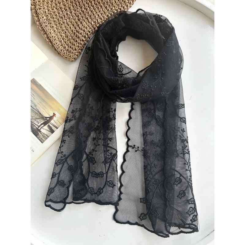 Элегантный кружевной шарф для женщин, тонкая летняя шаль от солнца, универсальный однотонный весенне-осенний короткий шарф, повязка для волос