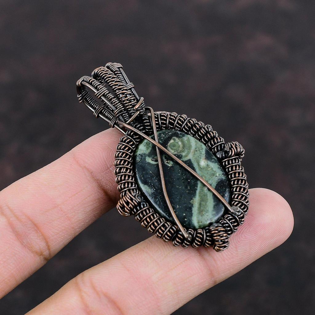 Подвеска из камбабского яшма, обернутая медной проволокой, ручная работа, бохо-украшение, подвеска из драгоценного камня высшего качества, красивая медная бижутерия, подарок для нее