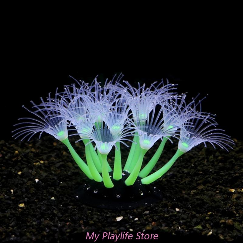 1Pc Silicone Glowing Artificial Coral Fish Tank Decoration Glow In The Dark Fake Coral Ornament Aquarium Underwater Decor Plant