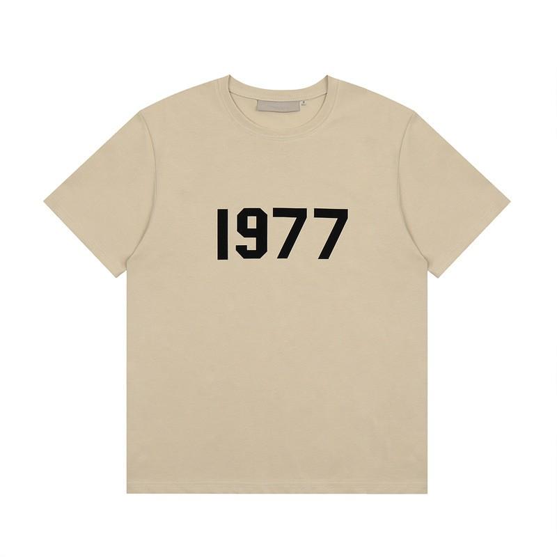 Mens Loose Fit Cotton T-Shirt With Flocked Print 1977 Design Casual Streetwear Short Sleeve Tee