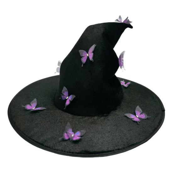 Шляпа ведьмы с декором из 12 бабочек, поля с закруткой, для Хэллоуина, вечеринок, косплея, маскарадный костюм, аксессуар для костюма ведьмы