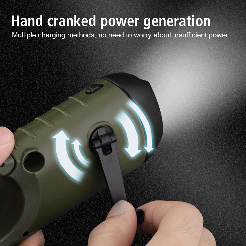 For Outdoor Camping Hiking Hand Crank Dynamo Flashlight Portable USB Charging Emergency Torch Survival Gear Solar Powered LED Flashlight