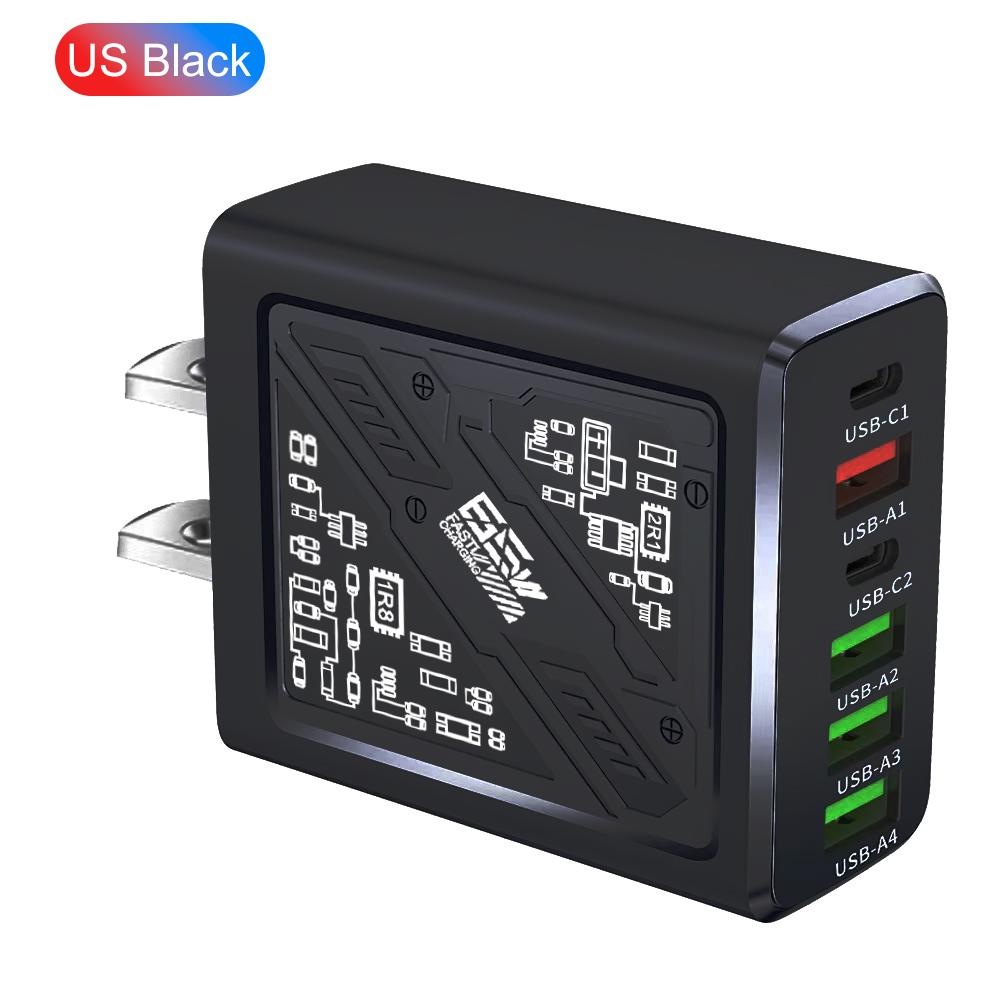 Total 65W 6 In 1 4 USB 2 Type C 3.1A Charging Fast Wall Charger For iPhone Samsung Xiaomi Oppo Mobile Phone Adapter