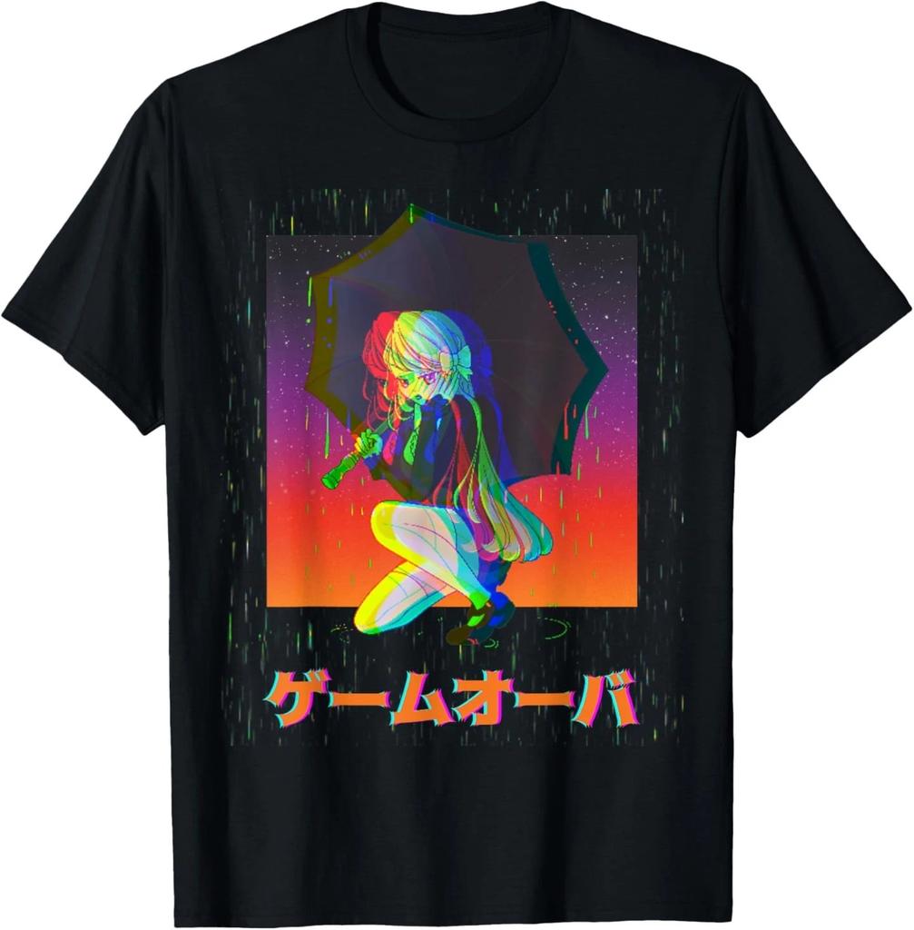 Грустная Аниме Девушка Game Over Глюк Японский Vaporwave Футболка