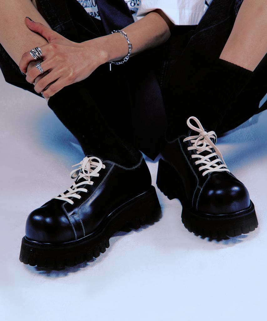 Lanarchive [5008] Bold Toe Real Leather Derby - Black