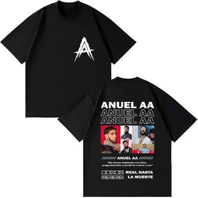Anuel AA Real Hasta La Muerte Tour 2025 Футболка с продуктом Мужская Рэп Готика Оверсайз Чистый хлопок Хип-хоп Повседневная Свободная одежда