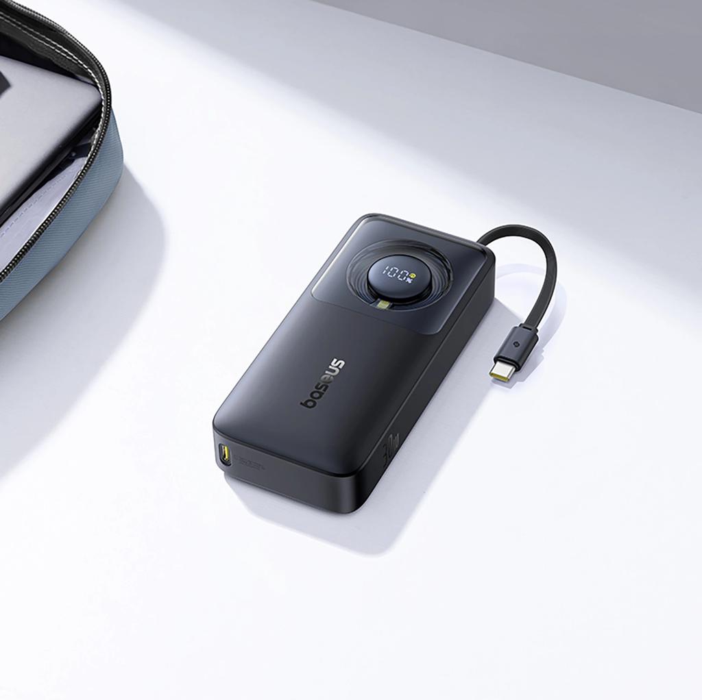 Powerbank Baseus Free2Pull 10000Mah 30W Z Portem Usb-C I Rozwijanym Kablem Usb-C - Czarny