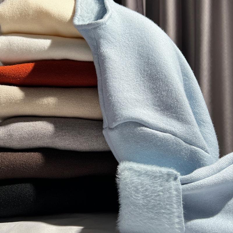 Утепленный теплый флисовый вязаный свитер с полувысоким воротником, женская весенняя мягкая восковая базовая рубашка, однотонный топ