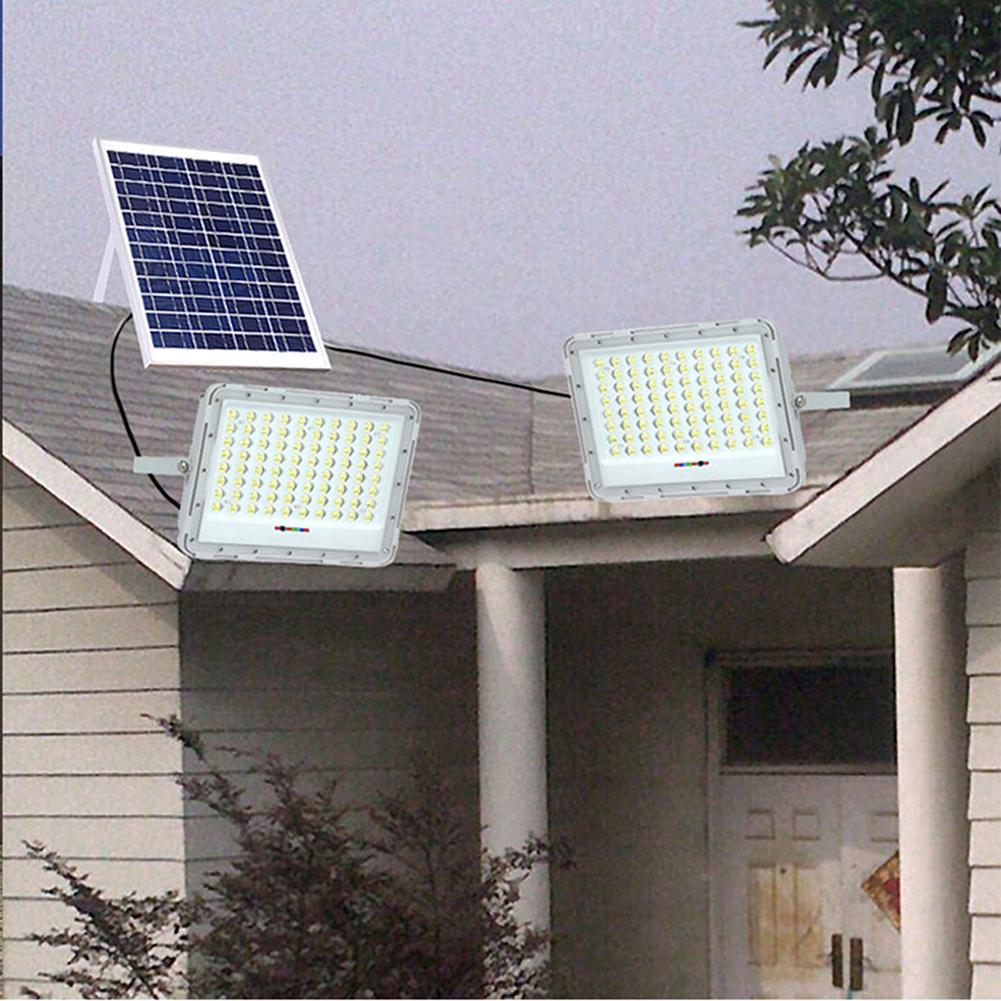 2 Head Stepless Dimming Light Waterproof LED Flood Lamp Remote Control Solar Landscape Spotlight for Outdoor Garden Path Street