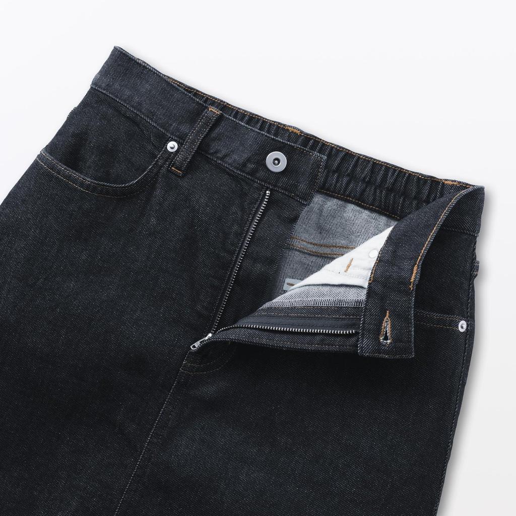 MUJI Women's Stretch Denim A-Line Skirt Dark Navy L Size Organic Cotton BE1Z3A5A